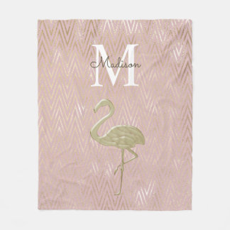 Elegante Flamingo Monogram Rose Gold Fleecedecke