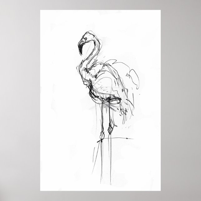 Elegante Flamingo Portrait Sketch - Premium Poster (Vorne)