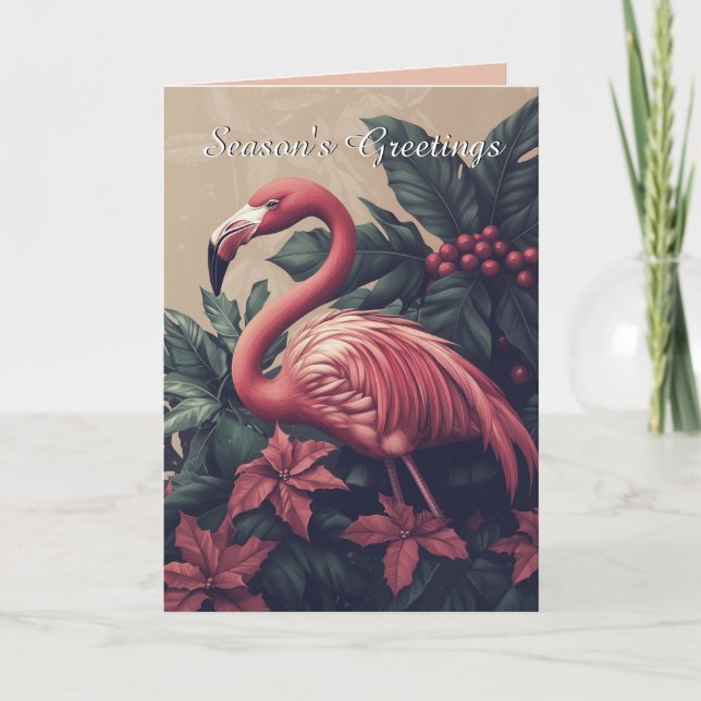 Elegante Flamingo und Poinsettia Weihnachtskarte Karte (Vorderseite)