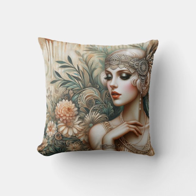 Elegante Flapper Lady aus den 20er Jahren des 20.  Kissen (Vorderseite)
