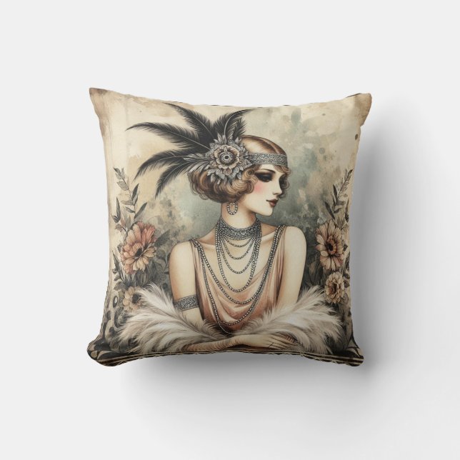 Elegante Flapper Lady der 1920er Jahre Kissen (Vorderseite)