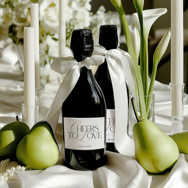 Elegante Flaschen für die Hochzeit in Schwarz-Weiß (Elegant Black & White Wedding Bottle Sparkling Wine Label)