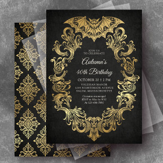 Elegante Fledermaus-Gold-Halloween-Geburtstag Einladung