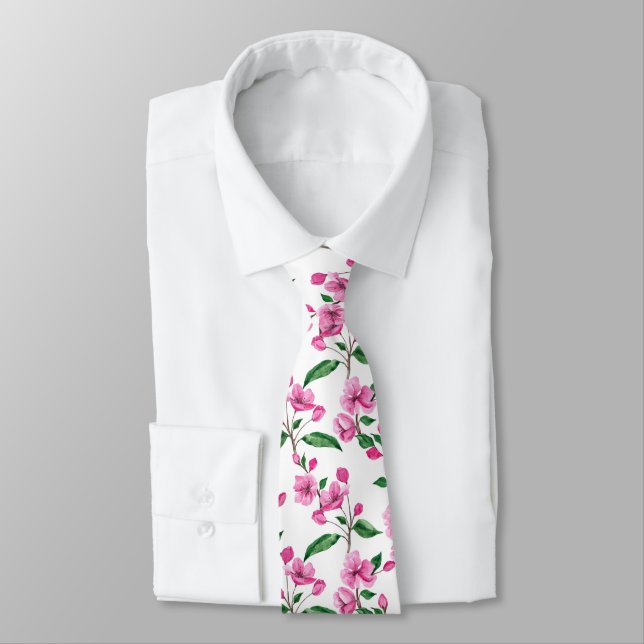 Élégante fleur de cerise rose | cravate (Attaché)