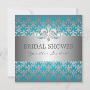 Elegante Fleur De Lis blaue Brautparty Einladung