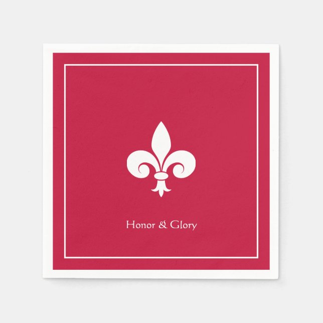 Elegante Fleur-de-lis oder Lily-Blume auf Burgund Serviette (Vorderseite)