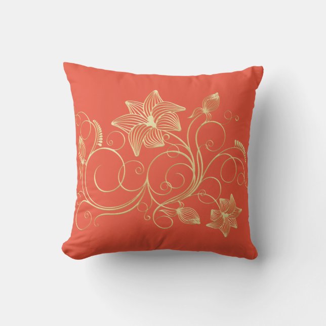 Élégante fleur d'ivoire d'or et oreiller à lancer  (Recto)