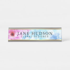 Élégante Fleur Or Moderne Bureau Nom Plaque