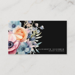 Elégante Fleurs Douces Cartes de visite noirs