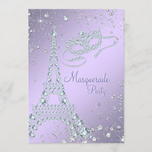 Elegante Flieder-Lila Pariser Maskenparty Einladung