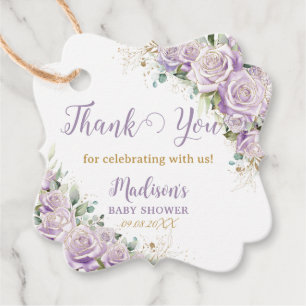 Elegante Flieder-Lila-Rosen Blumen-Baby-Party Geschenkanhänger