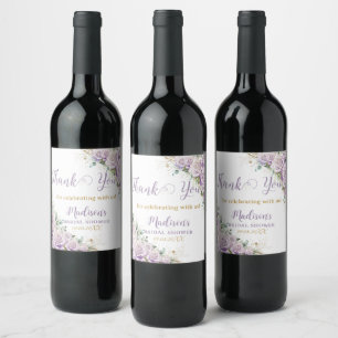 Elegante Flieder-Lila-Rosen Florale Brautparty Weinetikett