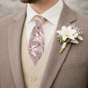 Elegante Flieder-Lilien-Blumen-Hochzeitskrawatte Krawatte