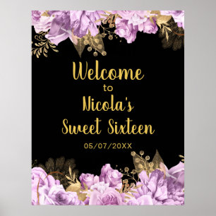 Elegante Flieder- und Goldblumen Sweet Sixteen Poster