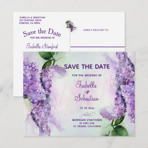 Elegante Fliederblüten Hochzeit Termin merken Ankündigungspostkarte