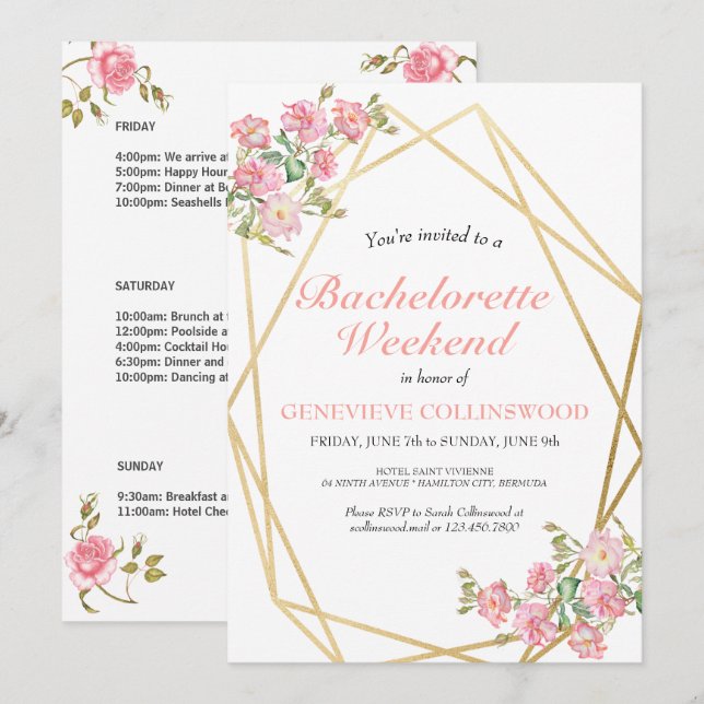 Elegante Flora Bachelorette Wochenende Einladung (Vorne/Hinten)
