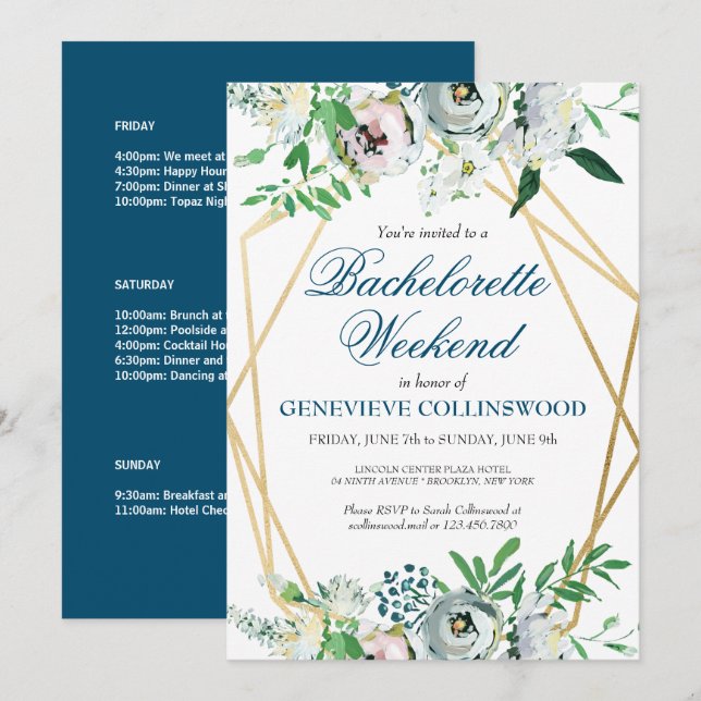 Elegante Flora Bachelorette Wochenende Einladung (Vorne/Hinten)