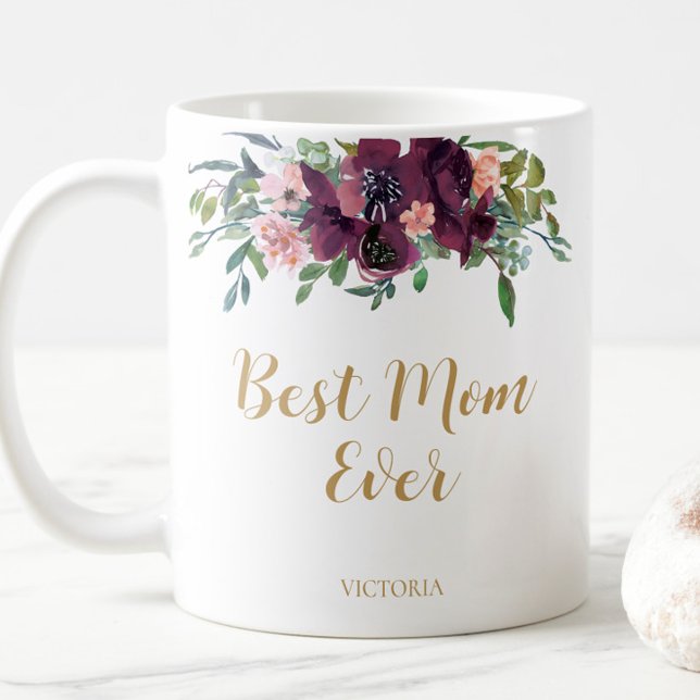Elegante Flora Beste Mama Kaffeetasse (Watercolor Floral Best Mom Ever Coffee Mug)
