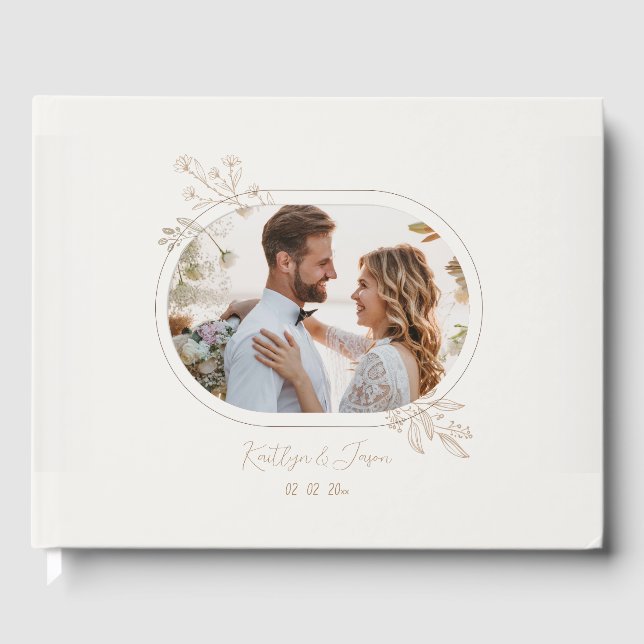 Elegante Flora Hochzeit Beige Gästebuch (Vorderseite)