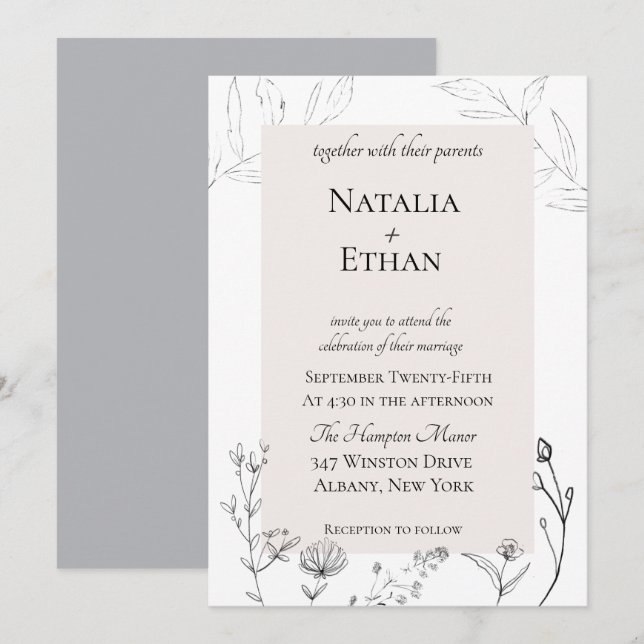 Elegante Flora Hochzeit Einladung (Vorne/Hinten)
