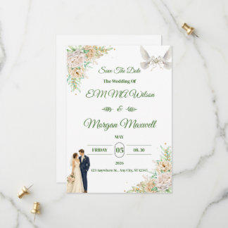Elegante Flora Save The Date Hochzeits-Einladung