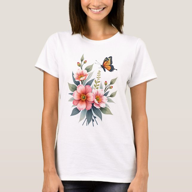 Elegante Flora-Schmetterlinge T-Shirt (Vorderseite)