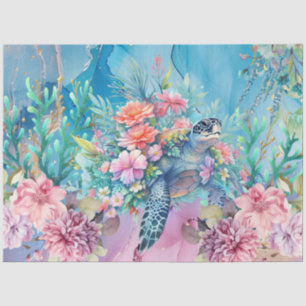 Elegante Flora Sea Turtle Decoupage Seidenpapier