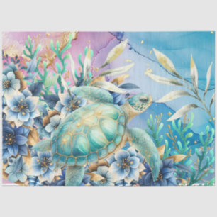 Elegante Flora Sea Turtle Decoupage Seidenpapier