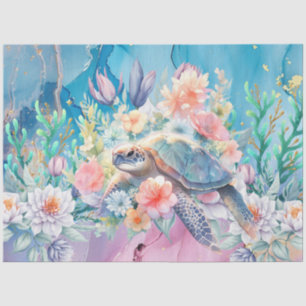 Elegante Flora Sea Turtle Decoupage Seidenpapier