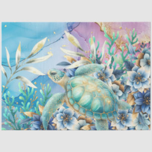 Elegante Flora Sea Turtle Decoupage Seidenpapier