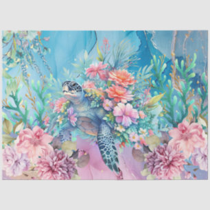 Elegante Flora Sea Turtle Decoupage Seidenpapier