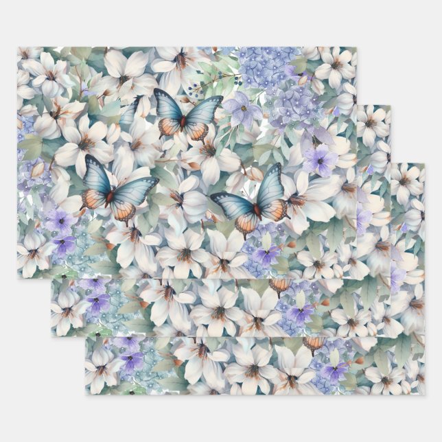 Elegante Flora und Schmetterlinge Geschenkpapier Set (Set)