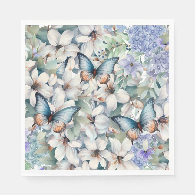 Elegante Flora und Schmetterlinge Serviette (Vorderseite)