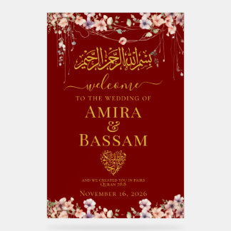 Elegante FloraI Wildblume Islamische Paare Hochzei Acrylschild