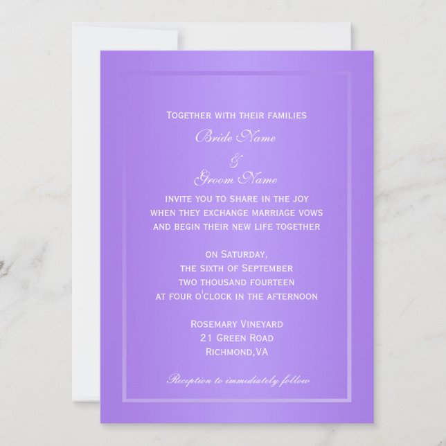 Elégante floraison violette invitations mariage ph (Devant)
