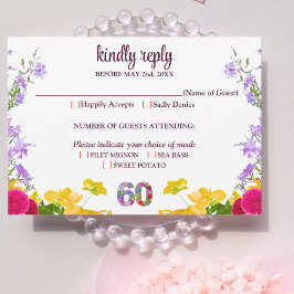 Elegante floral 60. Geburtstag RSVP Karte 60 Blume