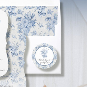 Elegante Floral-Aquarell-Blau-Weiße-Brautparty Runder Aufkleber