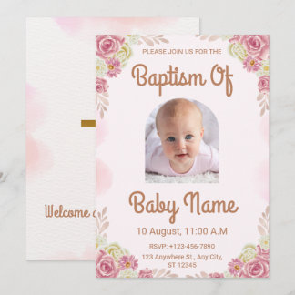 Elegante floral Aquarell-Rosa religiöse Taufe Einladung