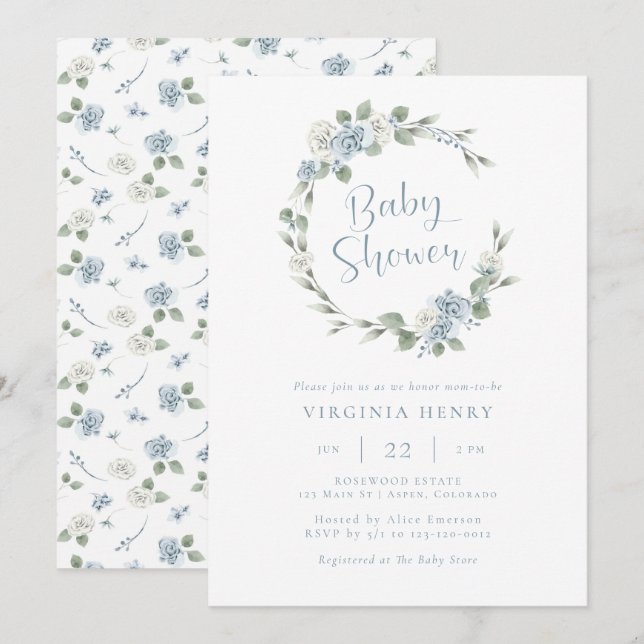 Elegante Floral Baby Shower Einladung (Vorne/Hinten)