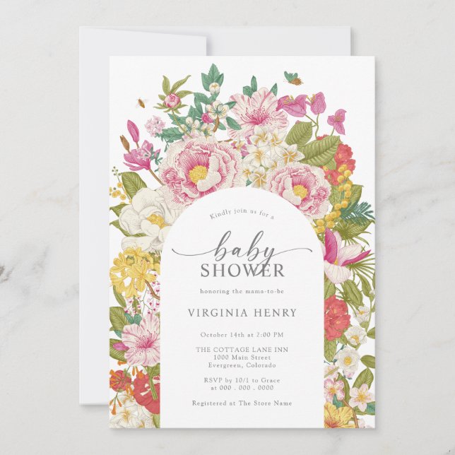Elegante Floral Baby Shower Einladung (Vorderseite)