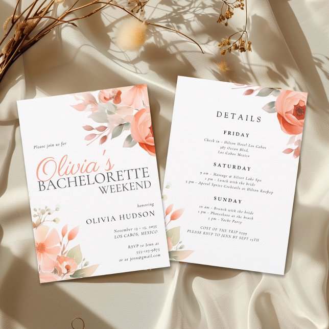 Elegante Floral Bachelorette Wochenende Einladung (Von Creator hochgeladen)