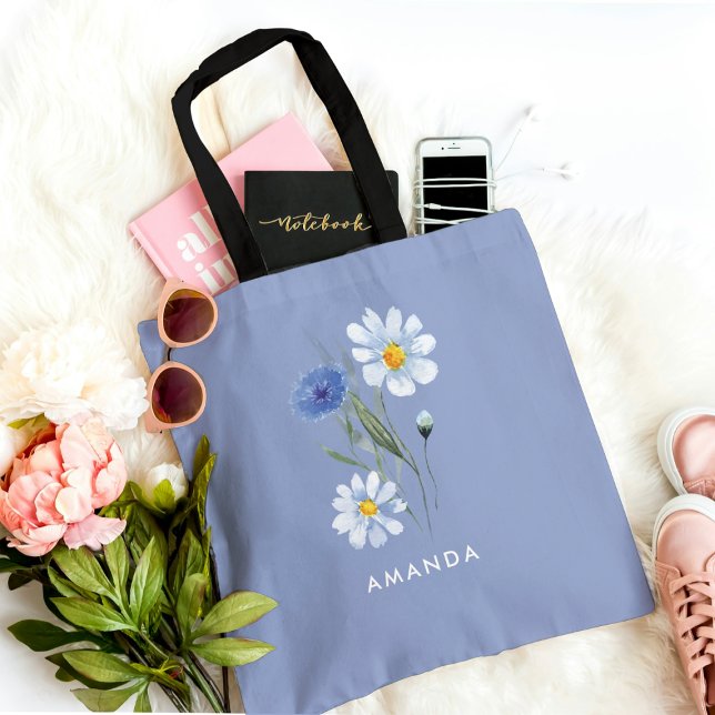 Elegante Floral Blue Trendy Chic Stilvolle Tote Ba Tasche (Von Creator hochgeladen)