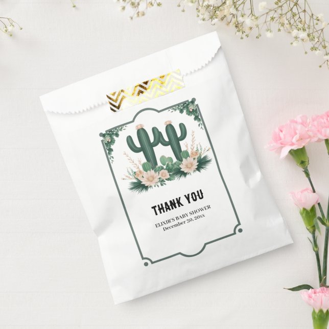 Elegante floral Boho Moderne Cactus Baby Shower Geschenktütchen (Versiegelt)