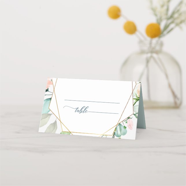 Elegante Floral Boho Wasserfarbe Geometrische Hoch Platzkarte (Vorderseite)