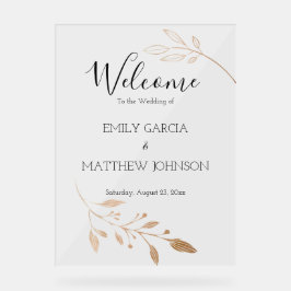 Elegante Floral Botaniqe Gold Foil Wedding Acrylschild