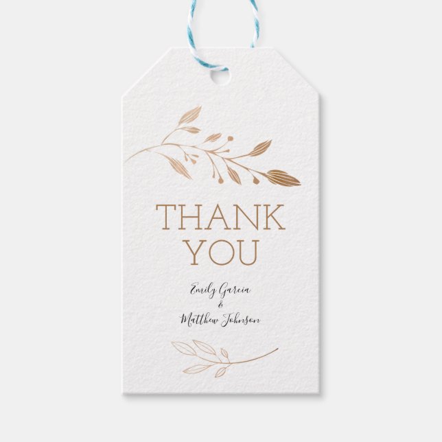 Elegante Floral Botaniqe Gold Foil Wedding Geschenkanhänger (Vorderseite)
