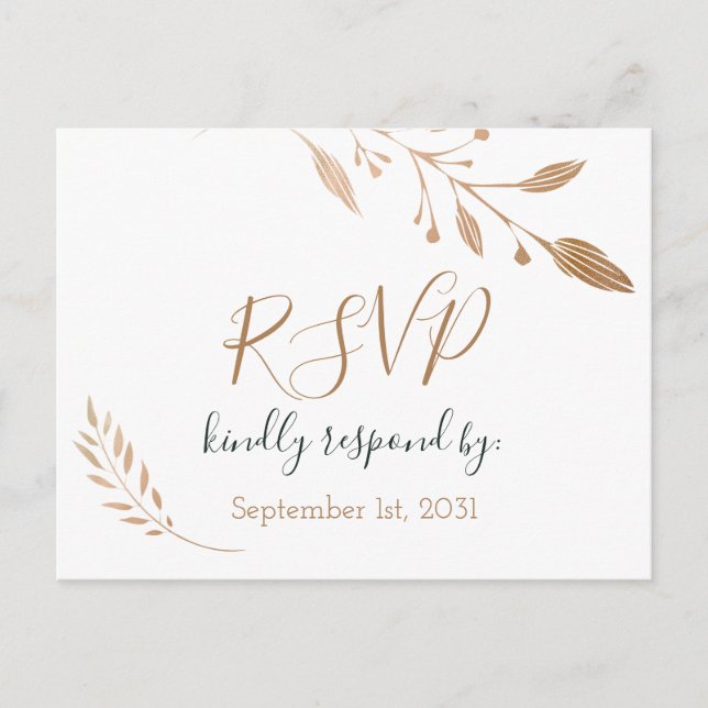 Elegante Floral Botaniqe Gold Foil Wedding Postkarte (Vorderseite)