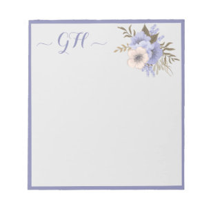 Elegante Floral Bouquet Gray Blue Pink Initials Notizblock