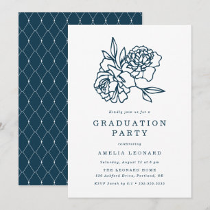 Elegante Floral Bouquet Navy Graduation Party Einladung