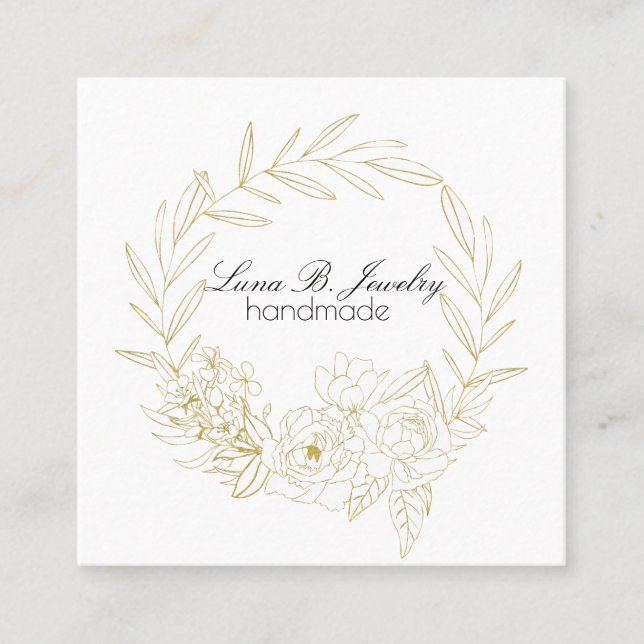 Elegante Floral Bouquet Rundrahmen Quadratische Visitenkarte (Vorderseite)